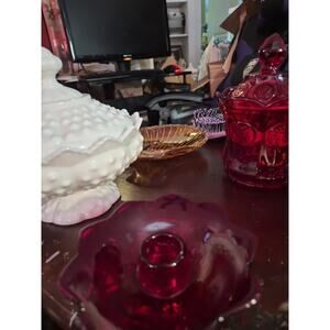 Vintage Fenton Small Candleholder Amberina Ruby Red 9 Pet lotus Flower